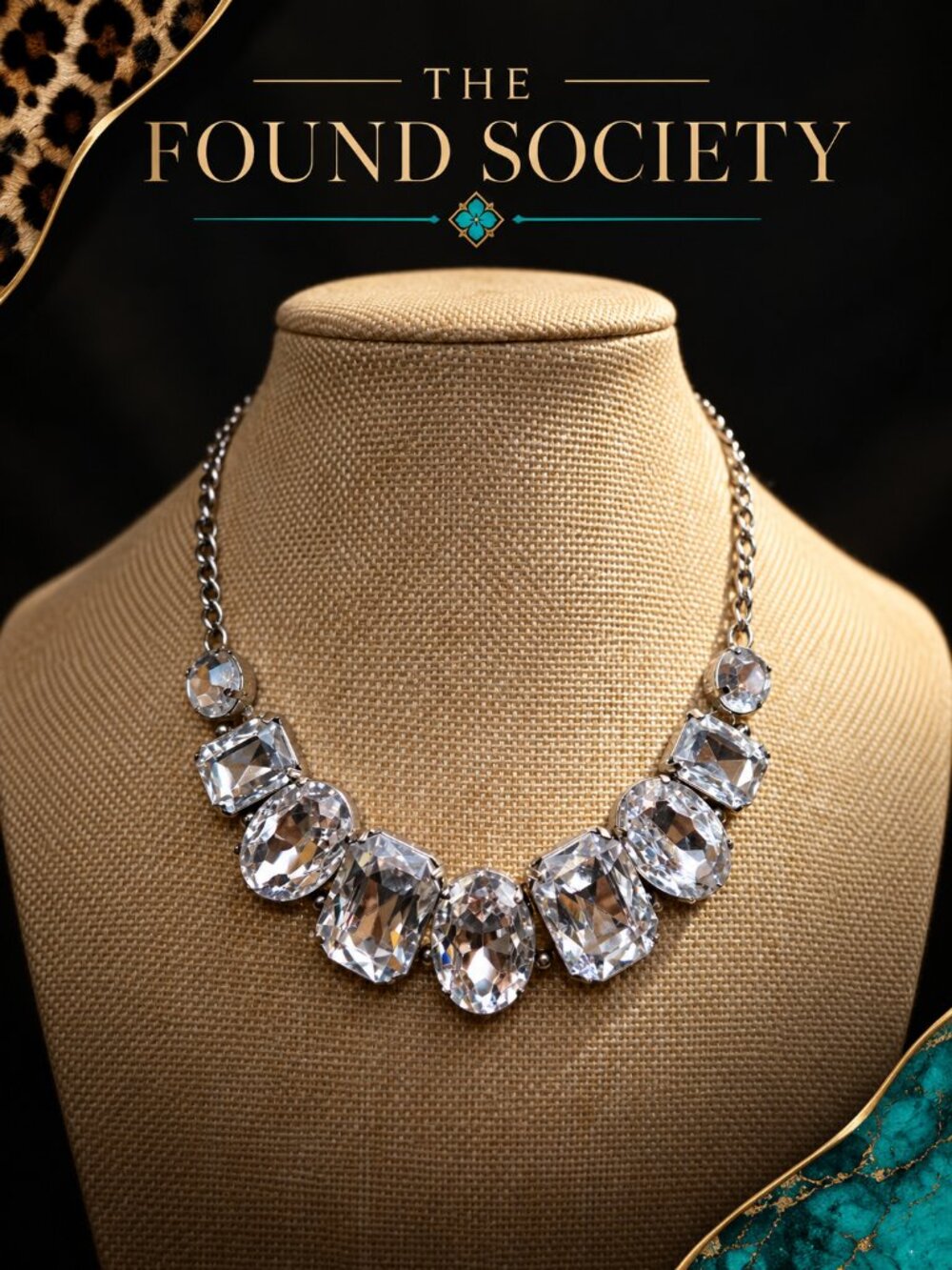 Clear Faceted Statement Necklace Silver Tone Mixed Cut Rhinestone Bib Glam